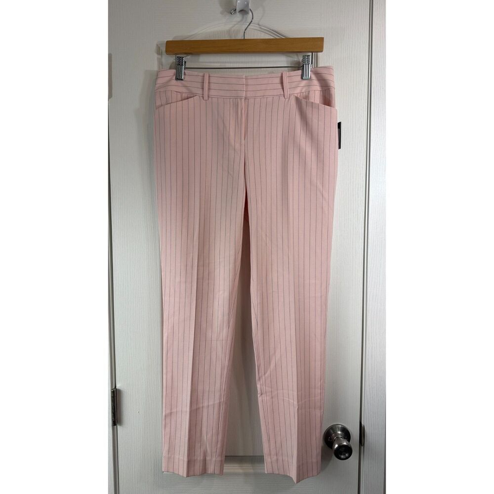 Tommy Hilfiger Womens Dress Pants 6 Pink Navy Pinstripe Slim Fit Ankle